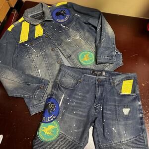 Reason Clothing denim Jean jacket with matching jeans, L & jeans size 38/32